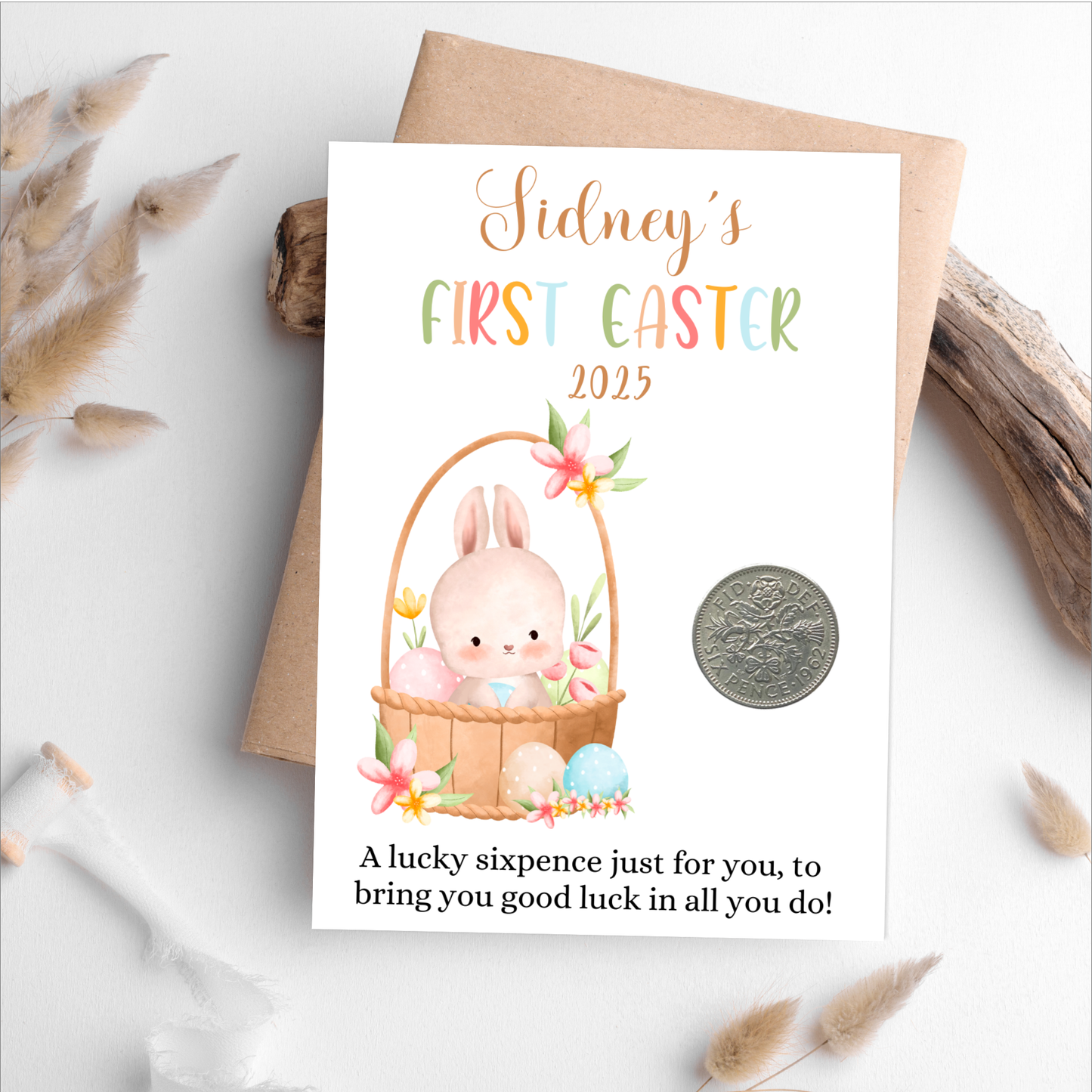 Baby's First Easter 2025 Gift - Personalised Easter Keepsake - Lucky Sixpence Coin - Easter Presents For Son Daughter Grandson Granddaughter