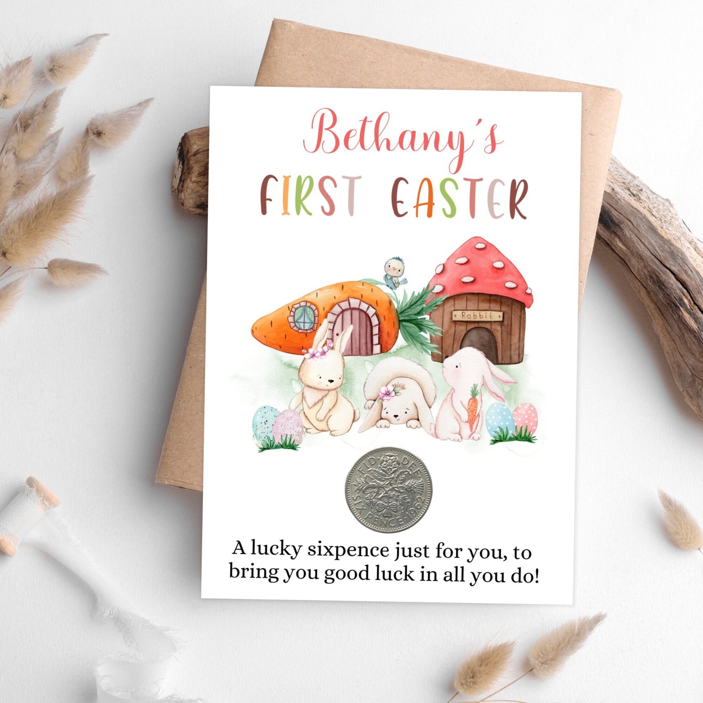 Baby's First Easter Gift Girls Boys - Personalised 1st Easter 2025 - Lucky Sixpence Coin - Easter Keepsake For Grandson Granddaughter - Tansy Bel
