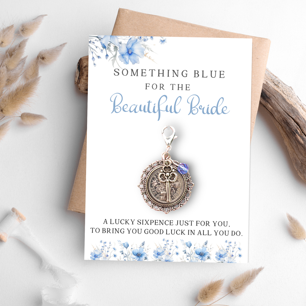 Something Blue Bouquet Sixpence Charm For Bride