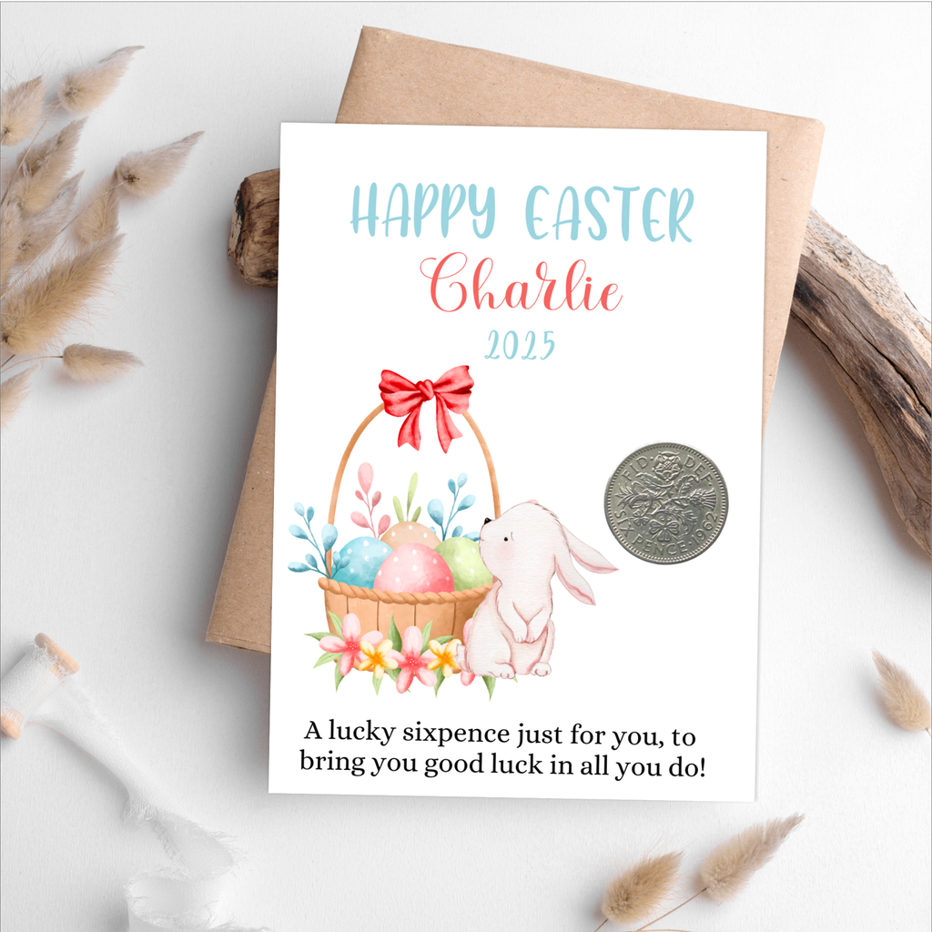 Personalised Easter Gift For Girls Boys - Lucky Sixpence Coin - Small Easter Gift For Granddaughter Grandson - Easter Keepsake - Tansy Bel