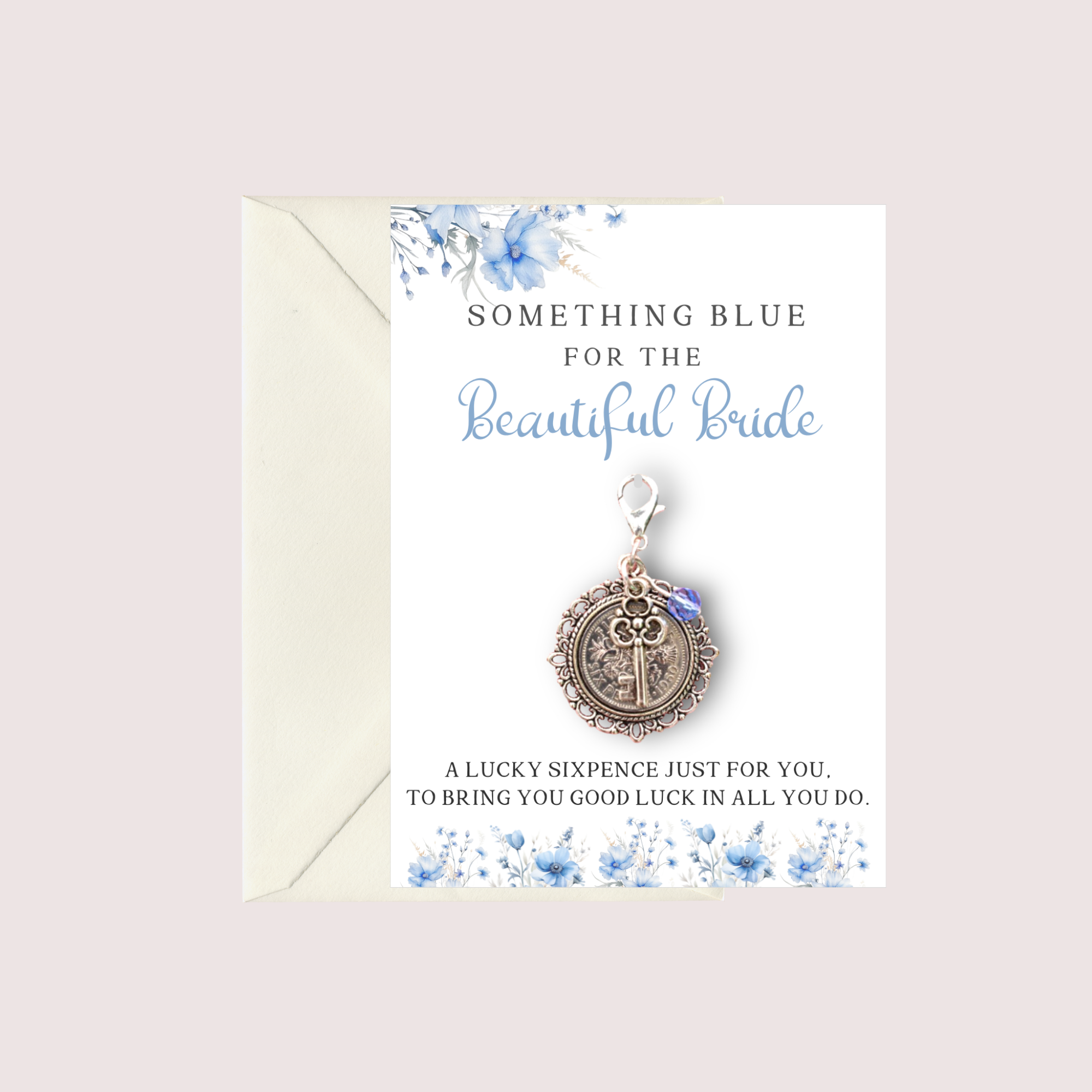 Something Blue Bouquet Sixpence Charm For Bride
