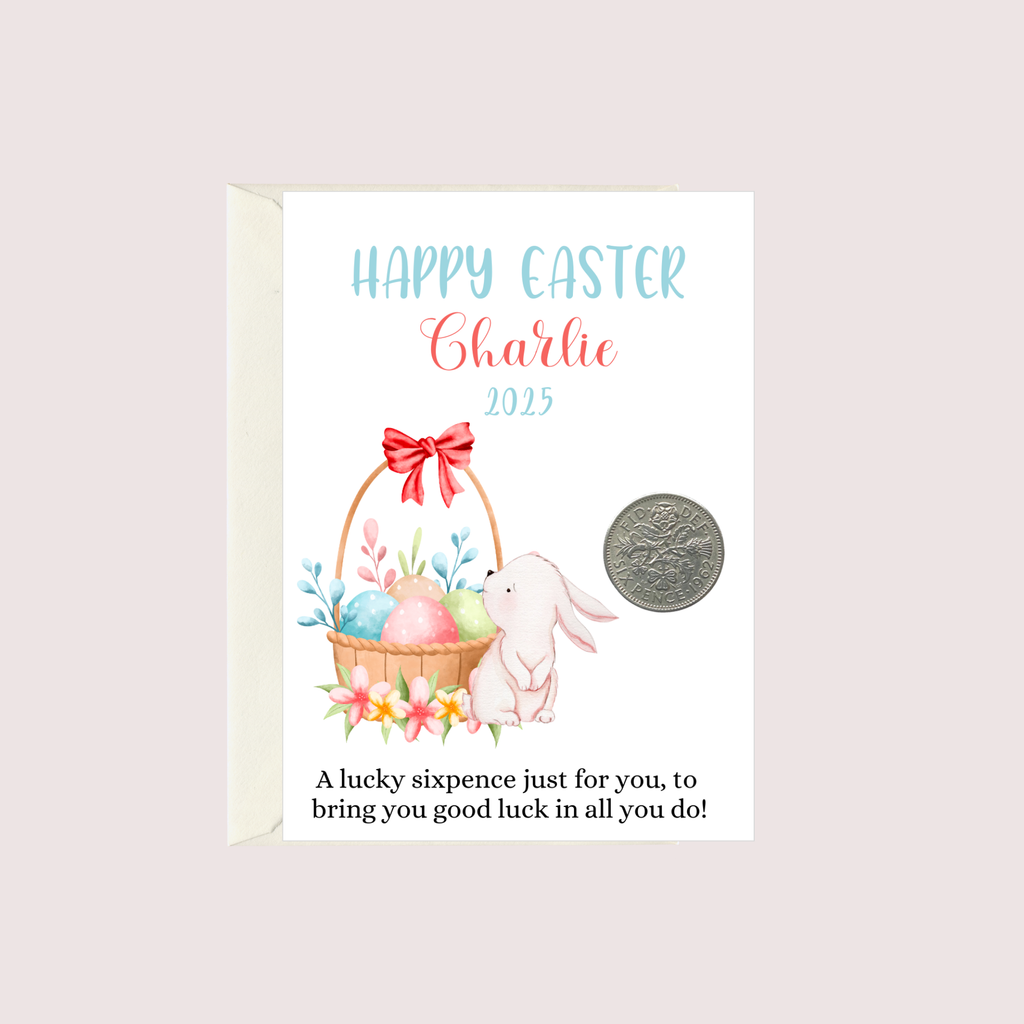 Personalised Easter Gift For Girls Boys - Lucky Sixpence Coin - Small Easter Gift For Granddaughter Grandson - Easter Keepsake - Tansy Bel