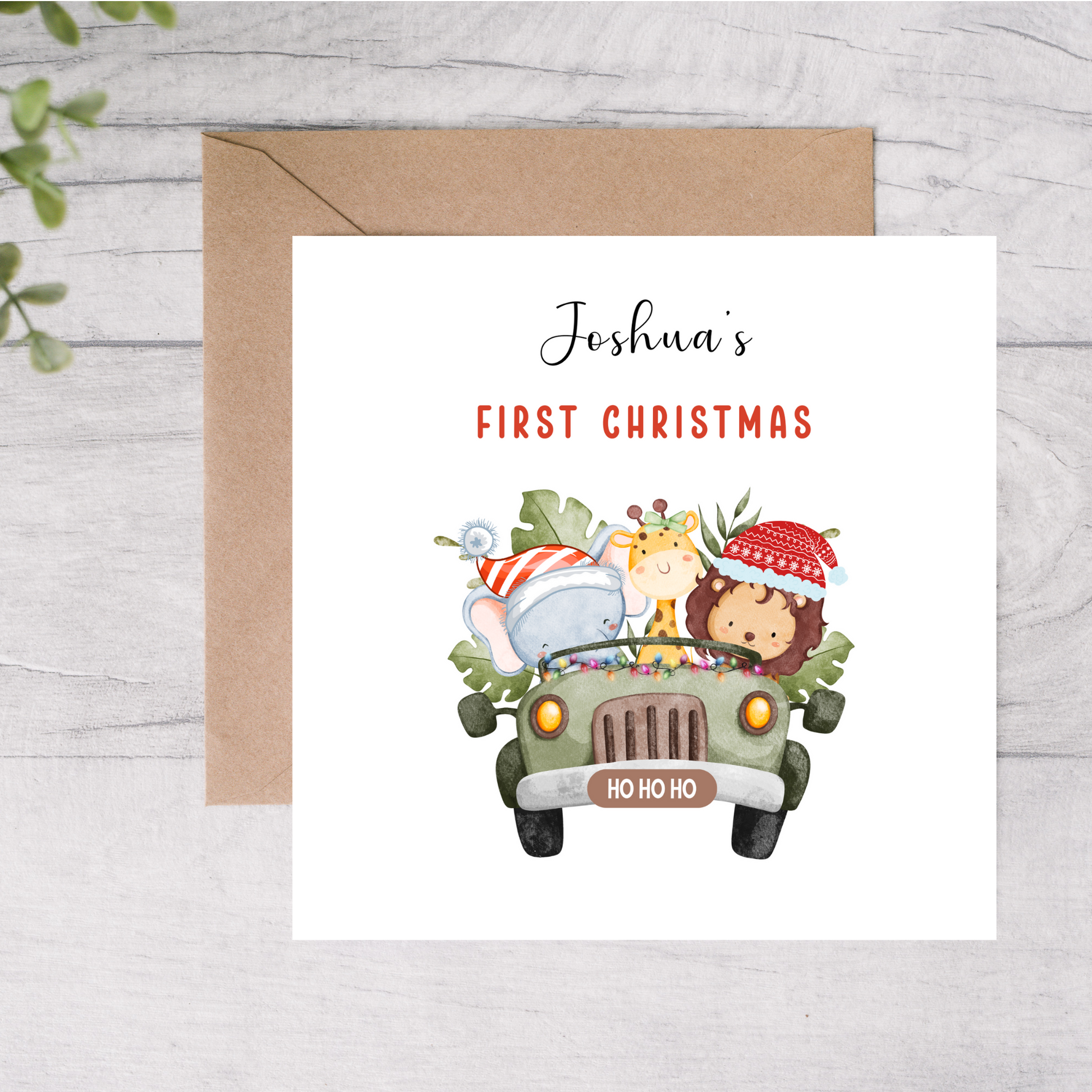 Baby's first christmas card safari