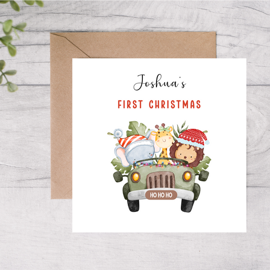 Baby's first christmas card safari
