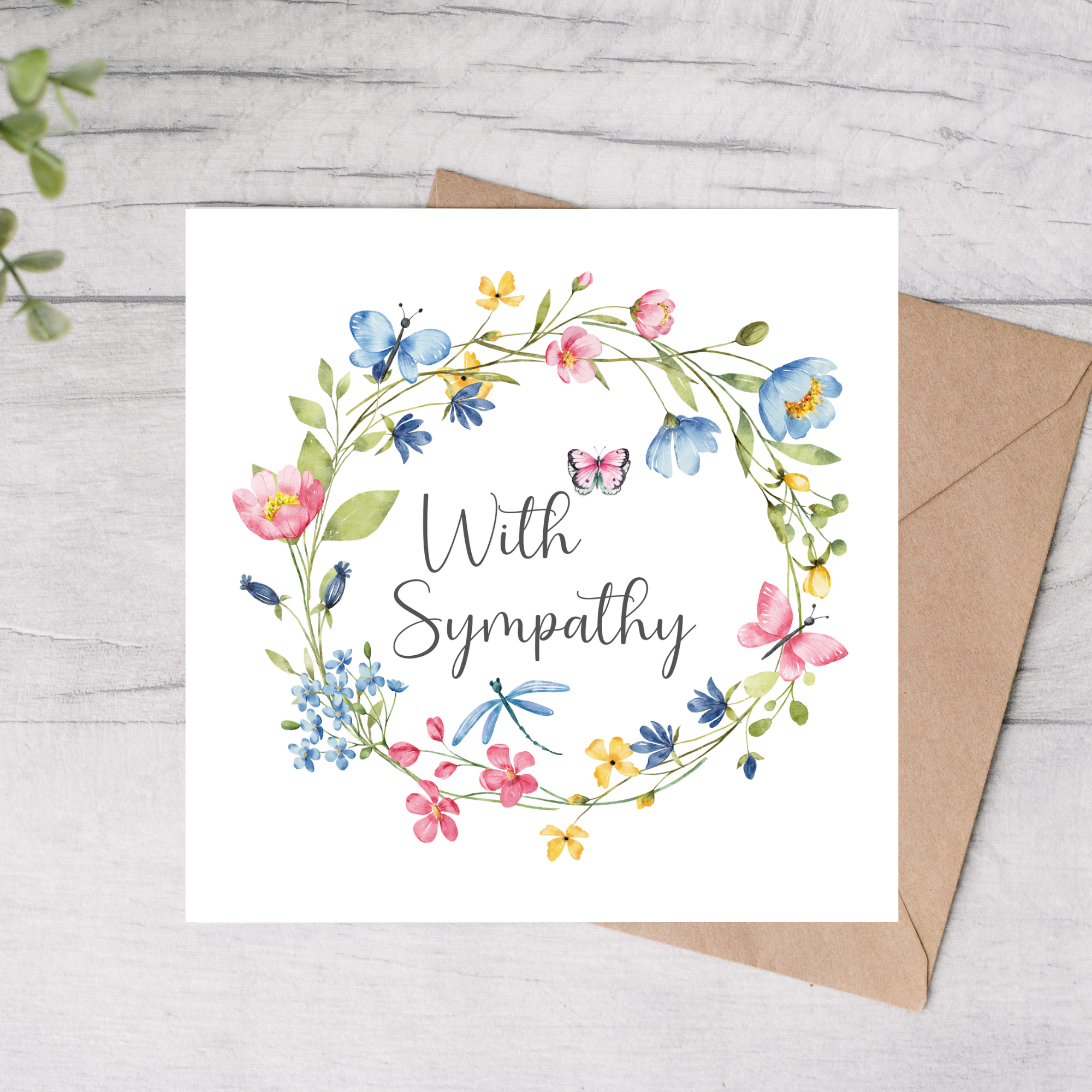 With sympathy floral butterfly card