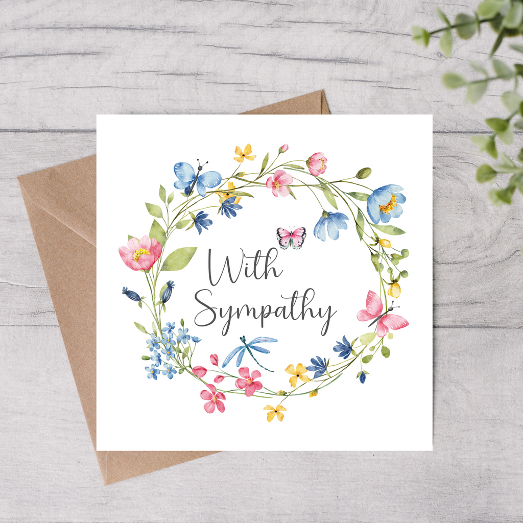 With sympathy card with flower and butterfly design