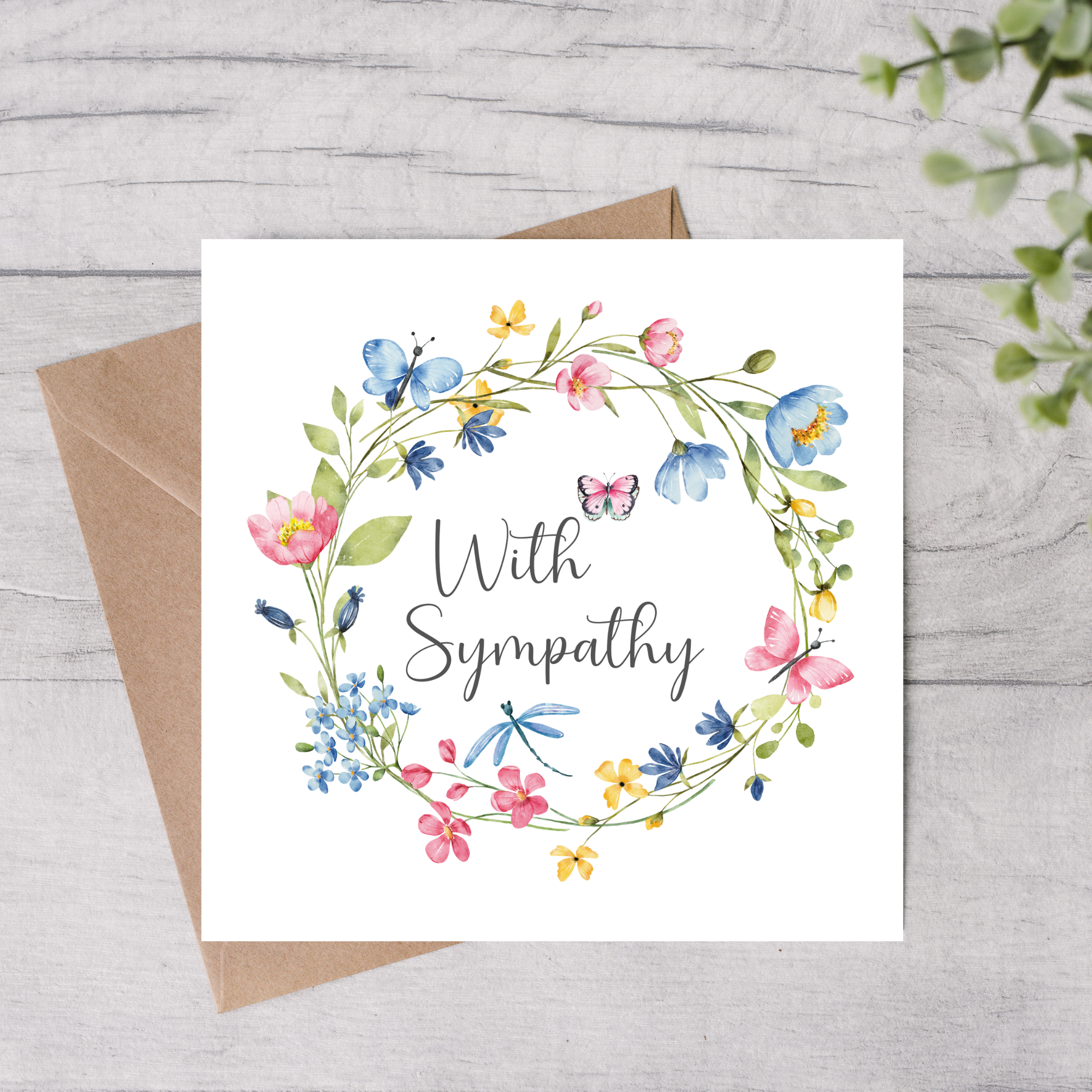 With sympathy card with flower and butterfly design