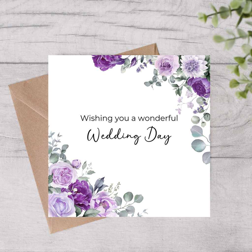 purple floral wedding card