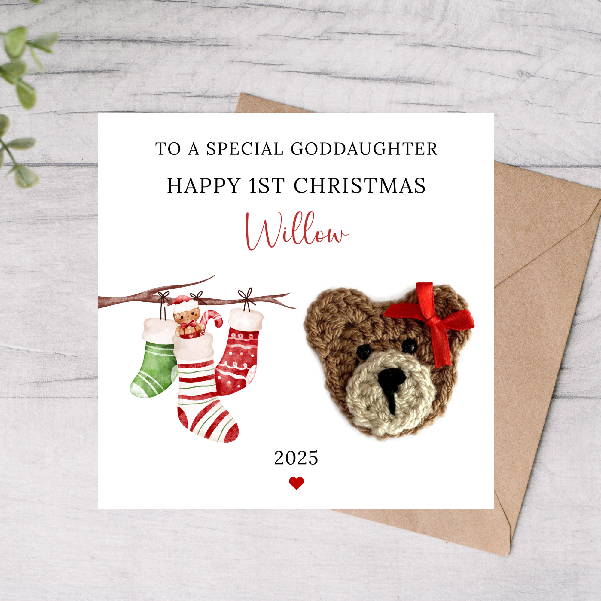 Goddaughter first Christmas card personalised