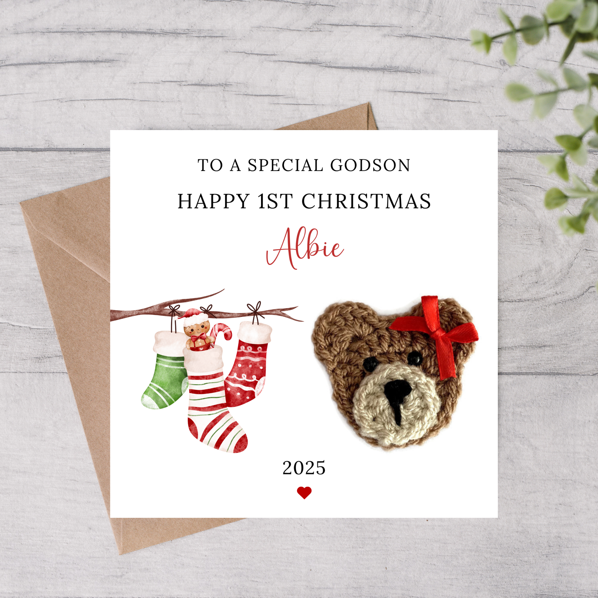 Godson personalised first Christmas card