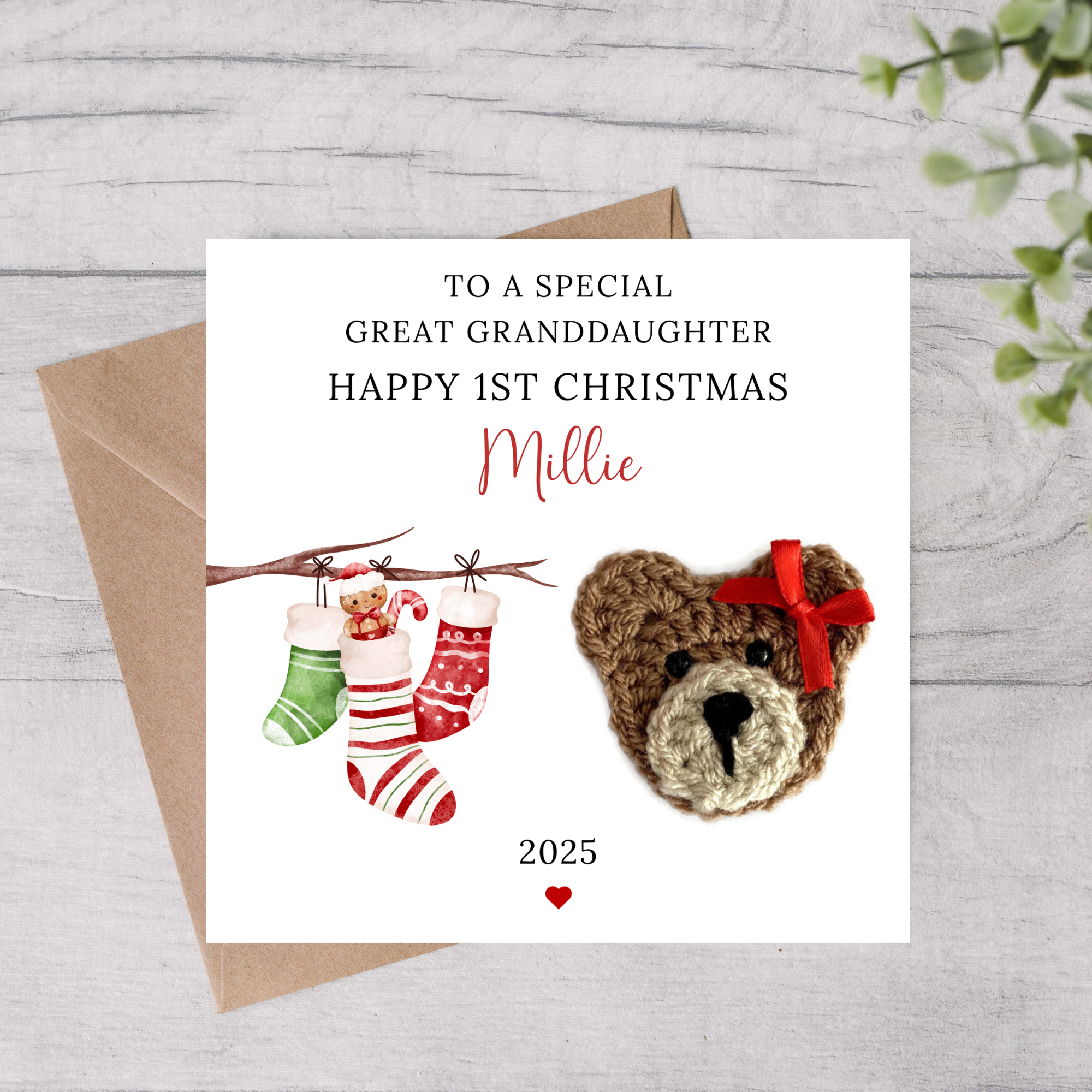 Great granddaughter personalised first Christmas card 