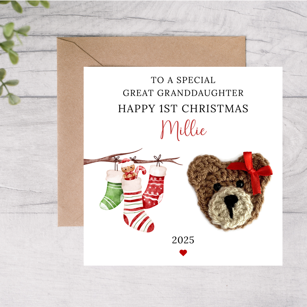 Great granddaughter personalised first Christmas card 