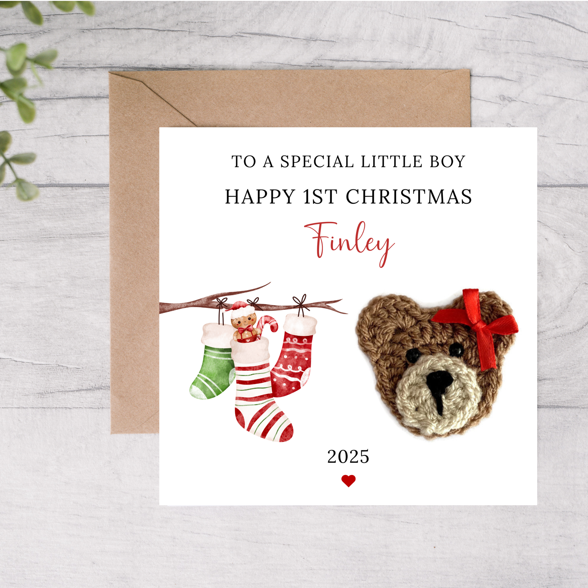 Little boy personalised first Christmas card