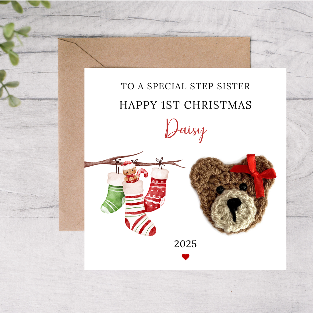 Step sister personalised first Christmas card