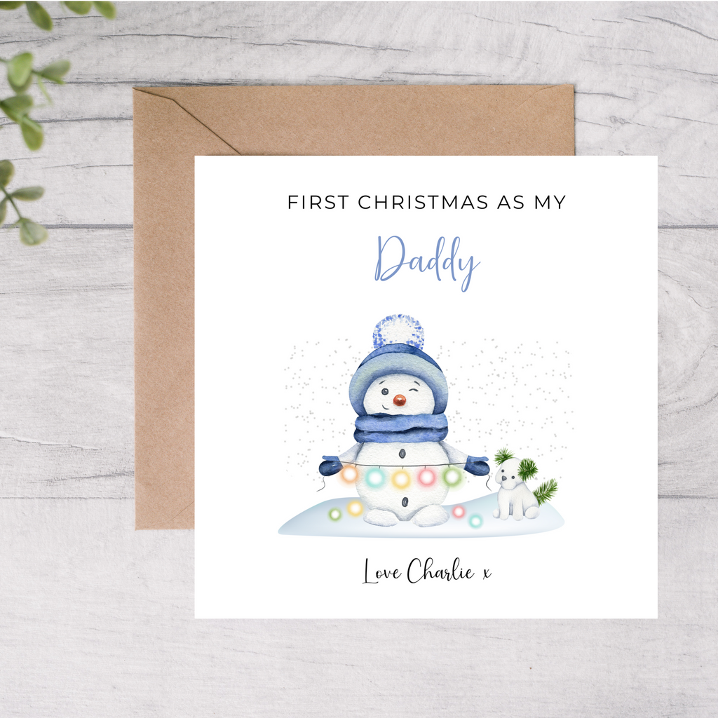 Daddy first Christmas card snowman personalised card