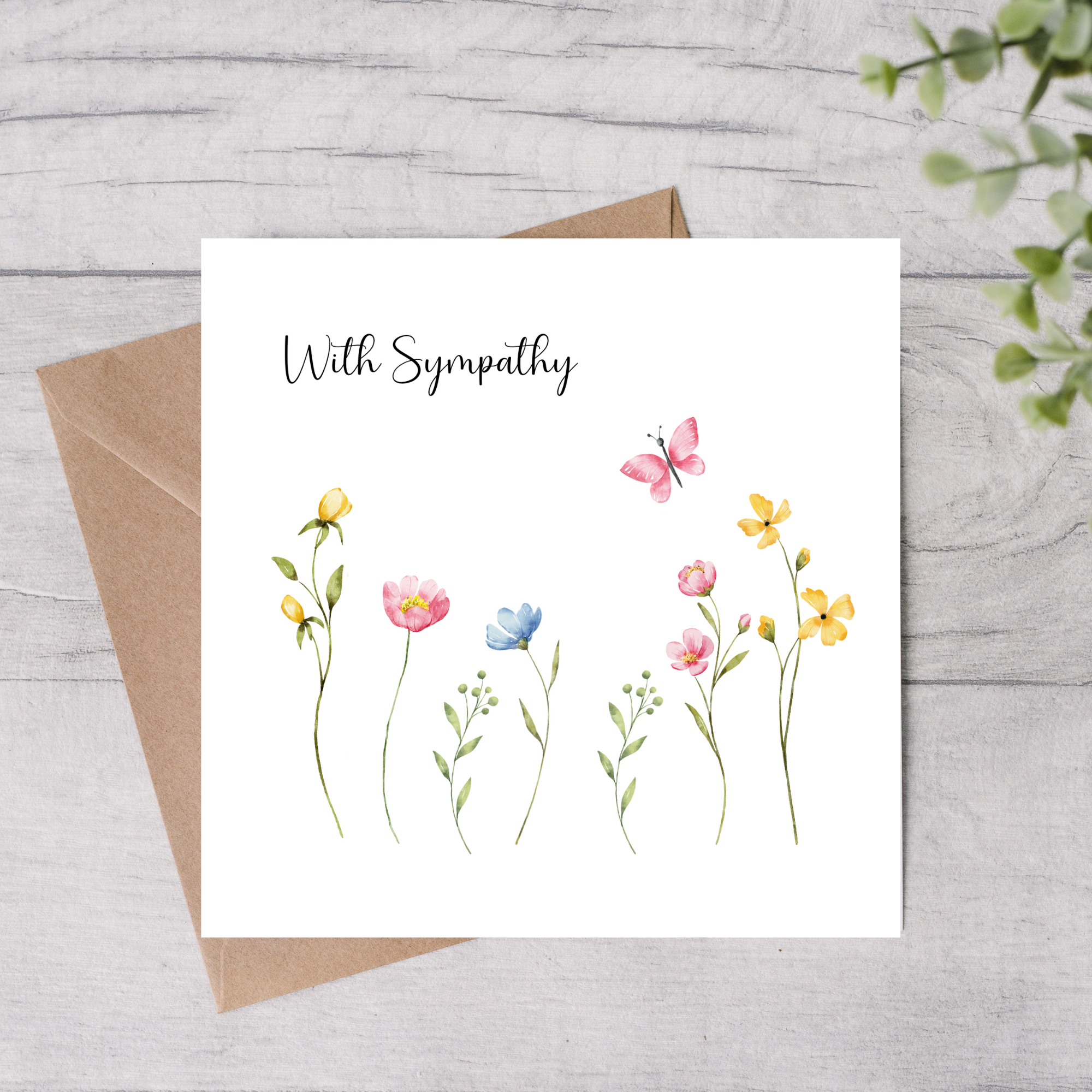 Sympathy card with a floral design