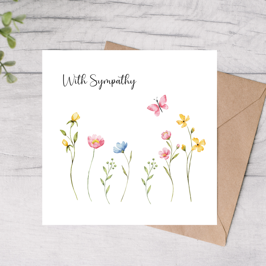 Sympathy card with a floral and butterfly design