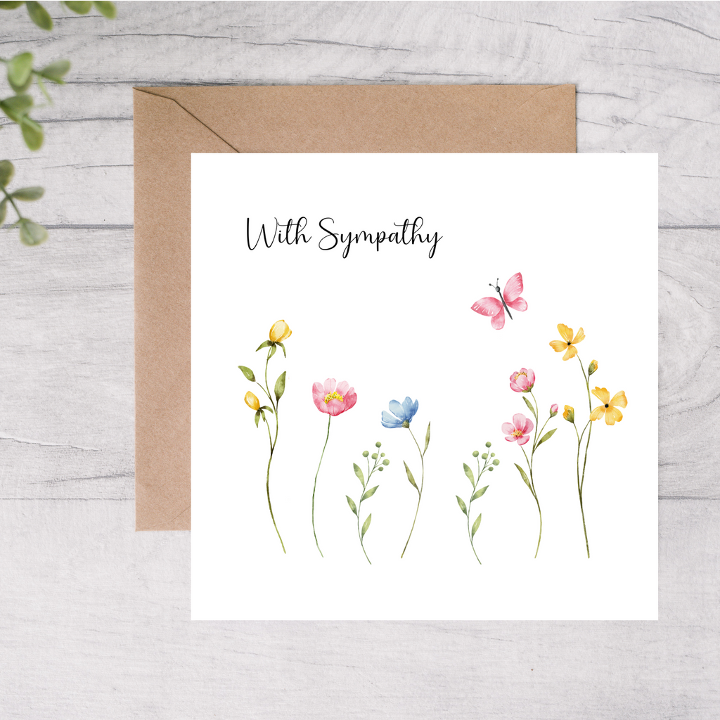 Sympathy card with flowers and butterfly