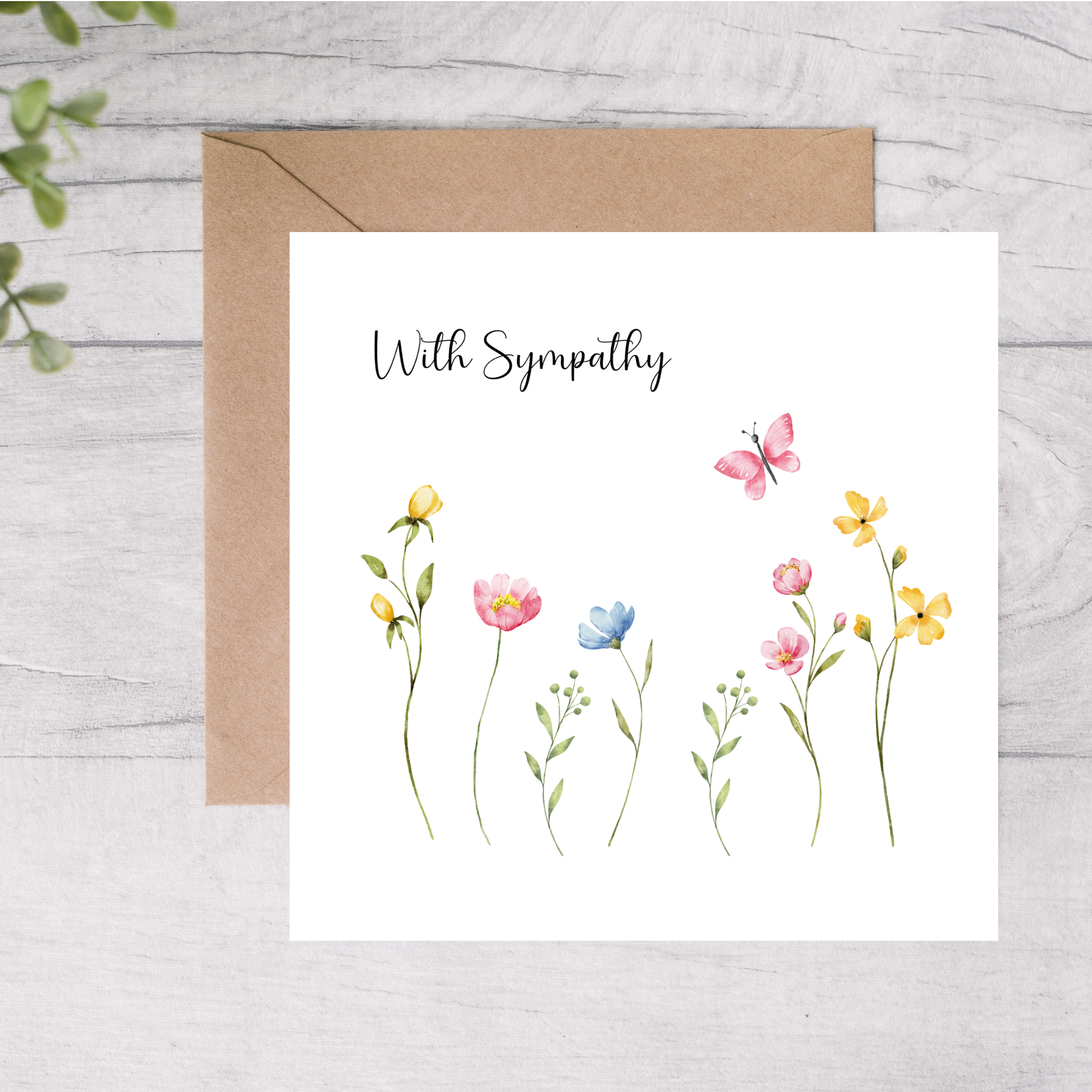 Sympathy card with flowers and butterfly