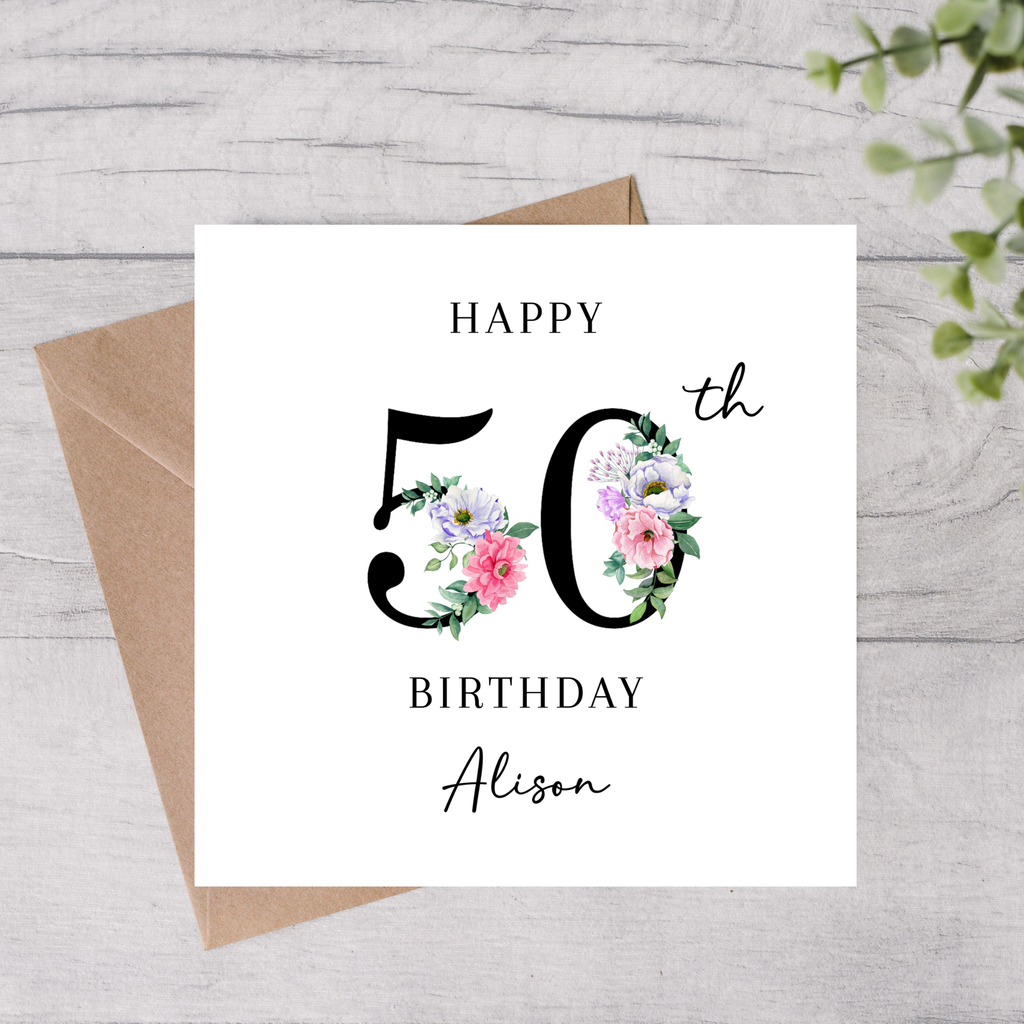 50th birthday card with floral design