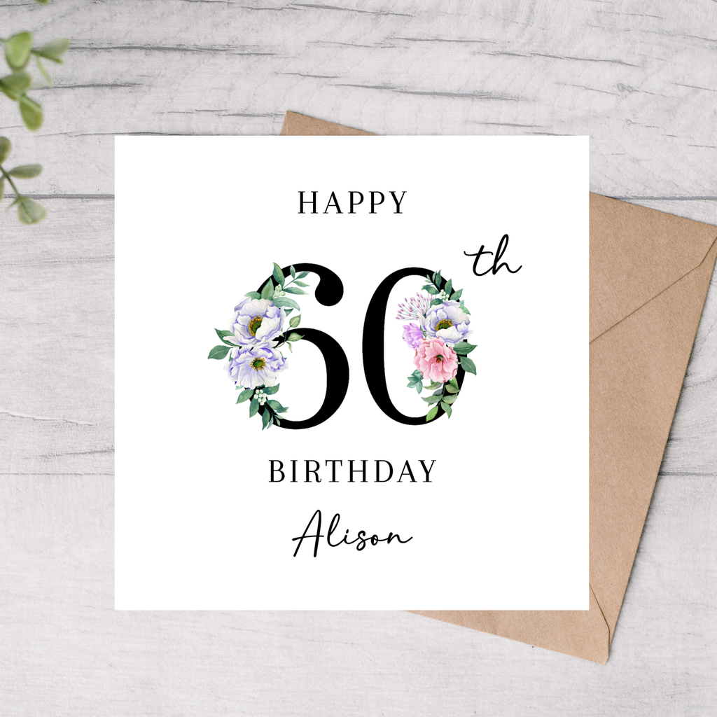 Personalised 60th birthday card with floral design