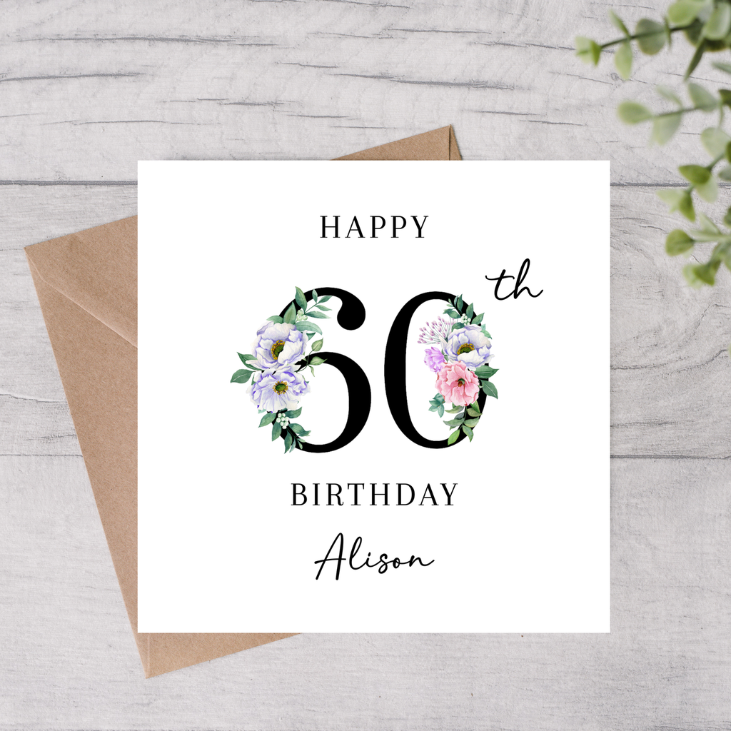Personalised 60th birthday card floral design 
