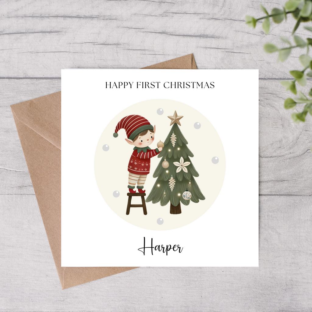 Personalised baby's first christmas card