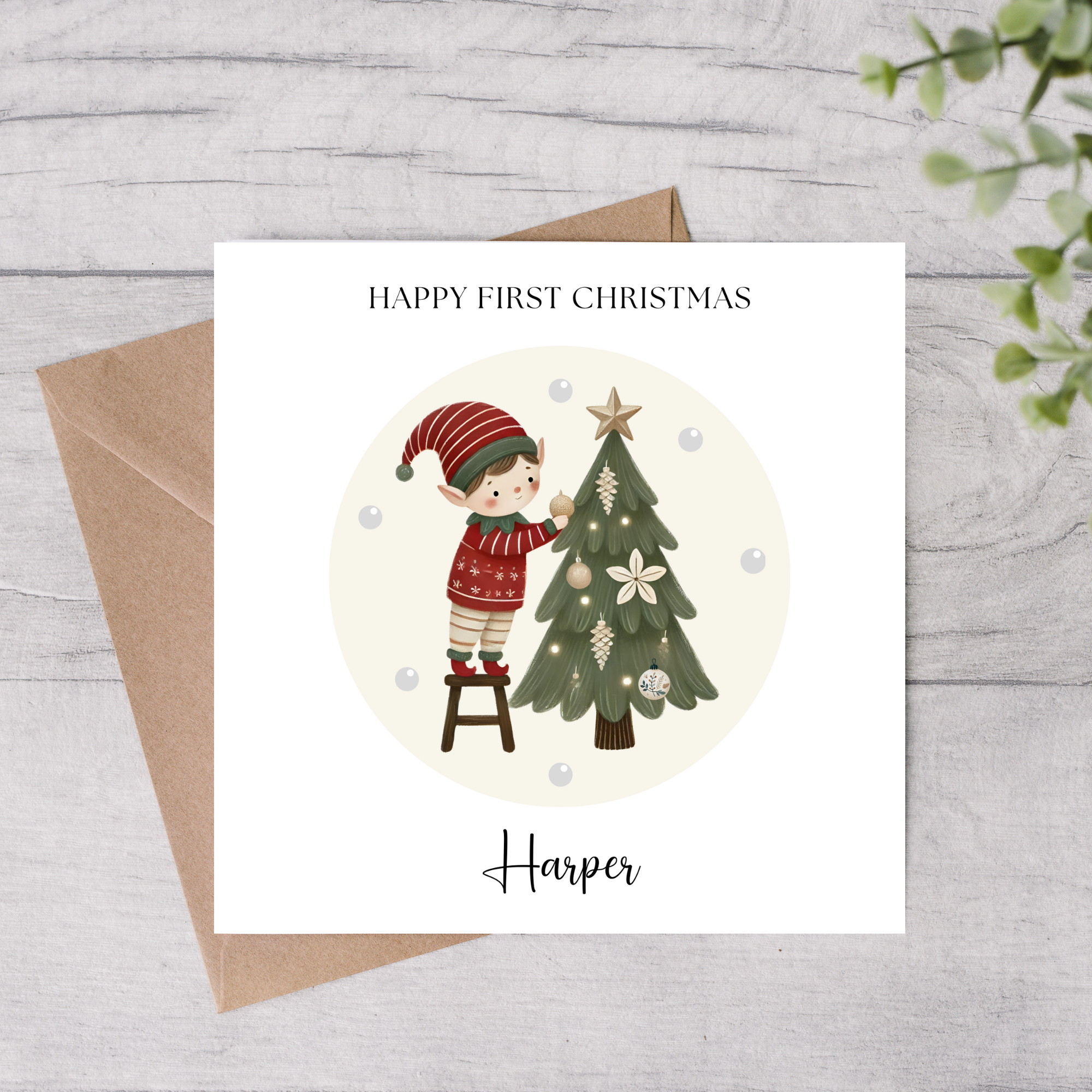Personalised baby's first christmas card