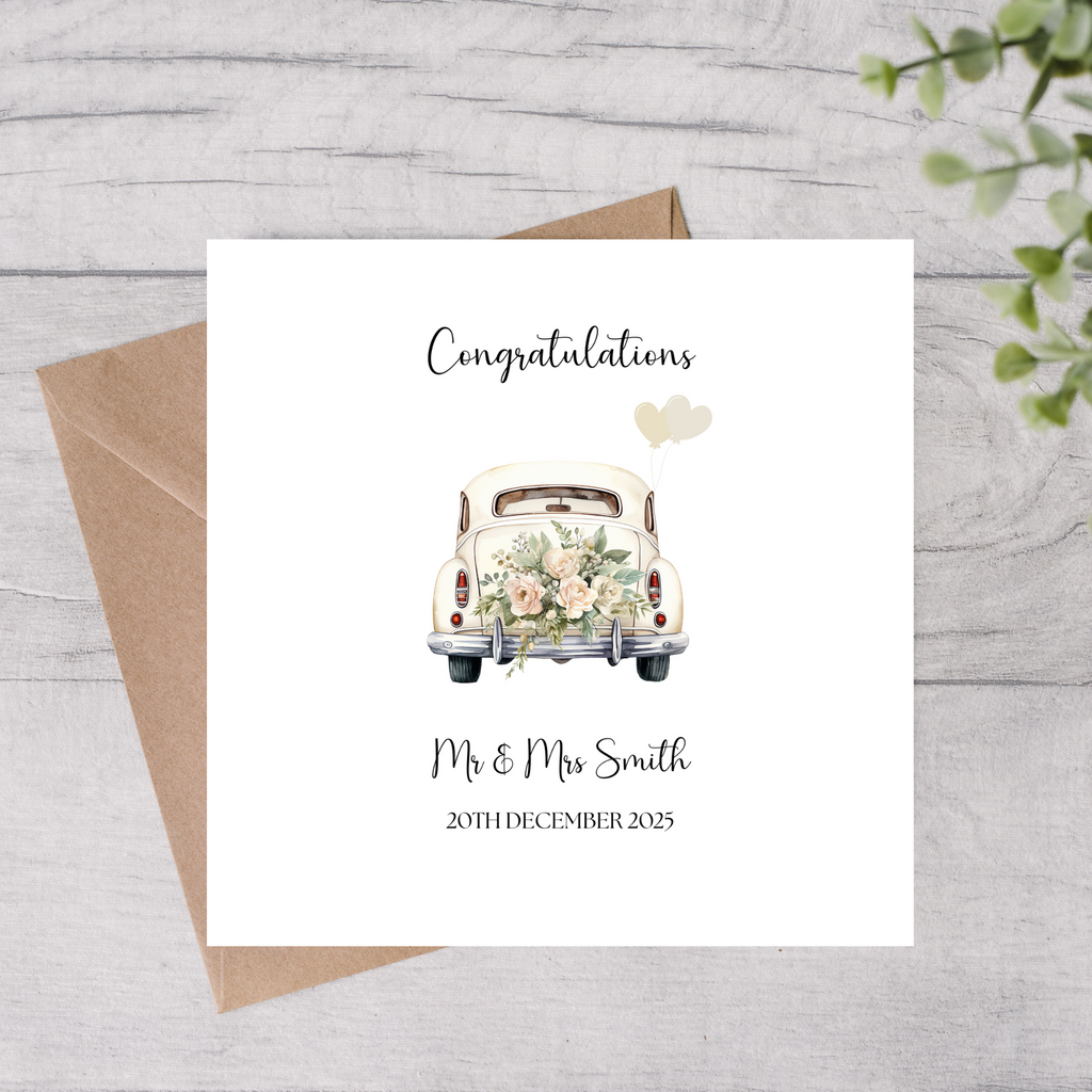 Personalised wedding card with car design 