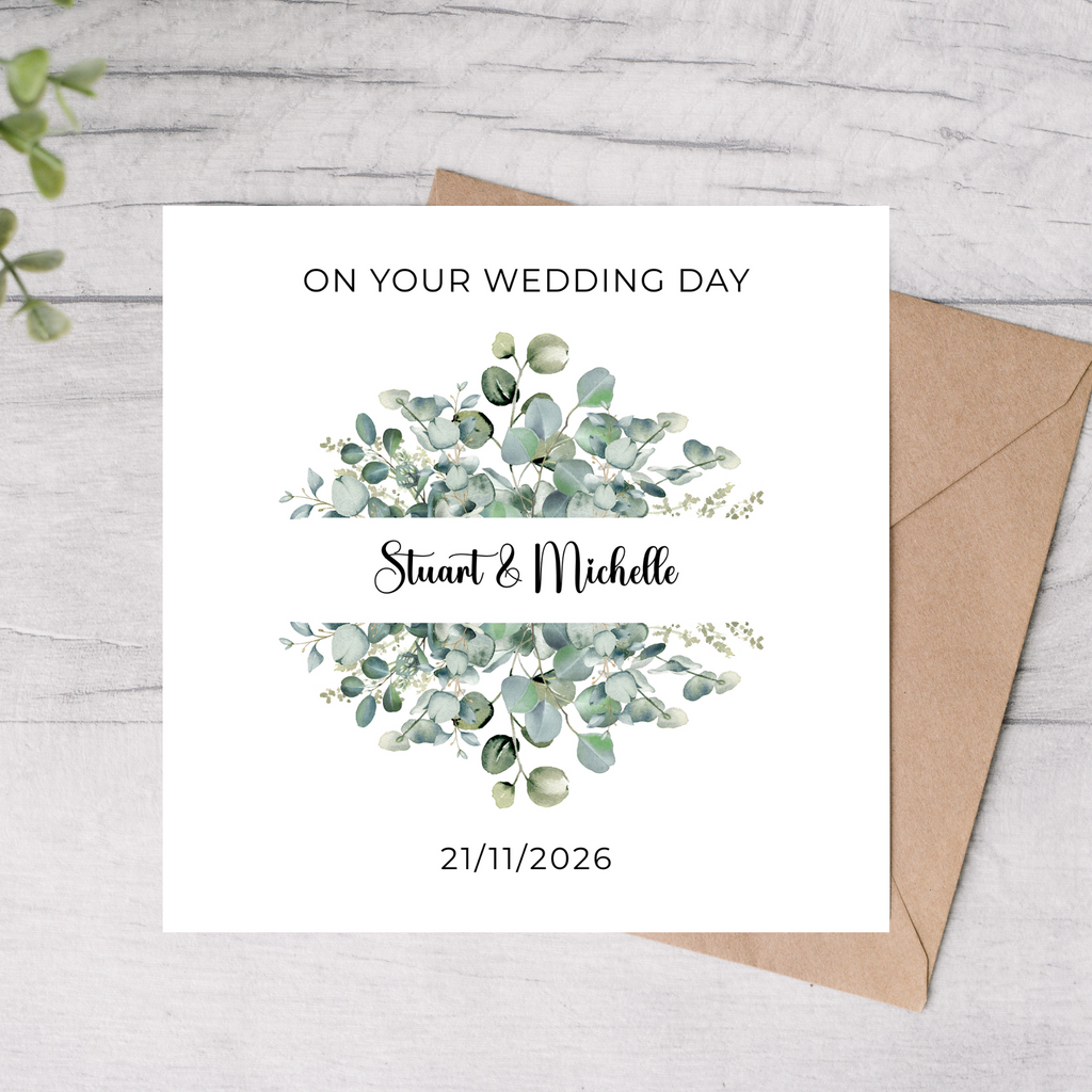 Personalised wedding day card with date and names 