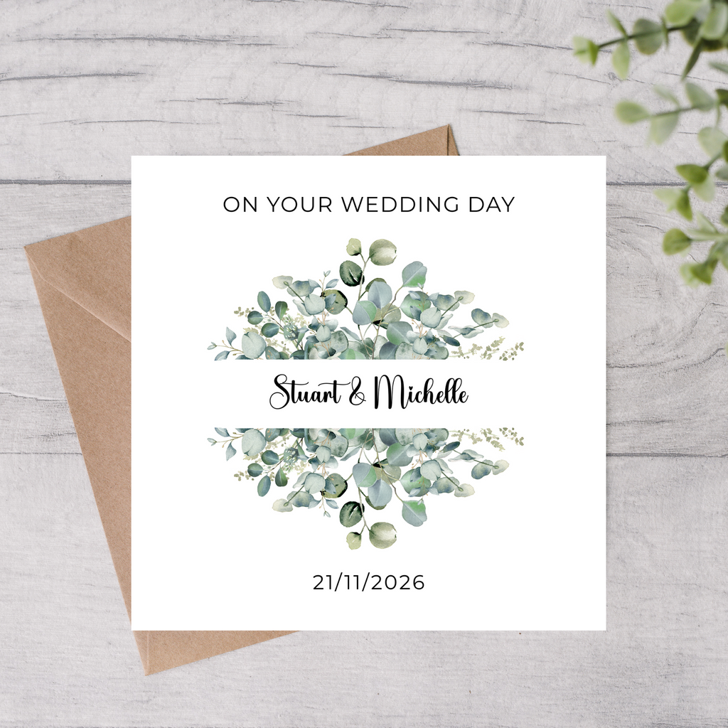 Personalised wedding card with names and date