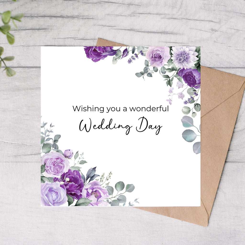 purple floral wedding card