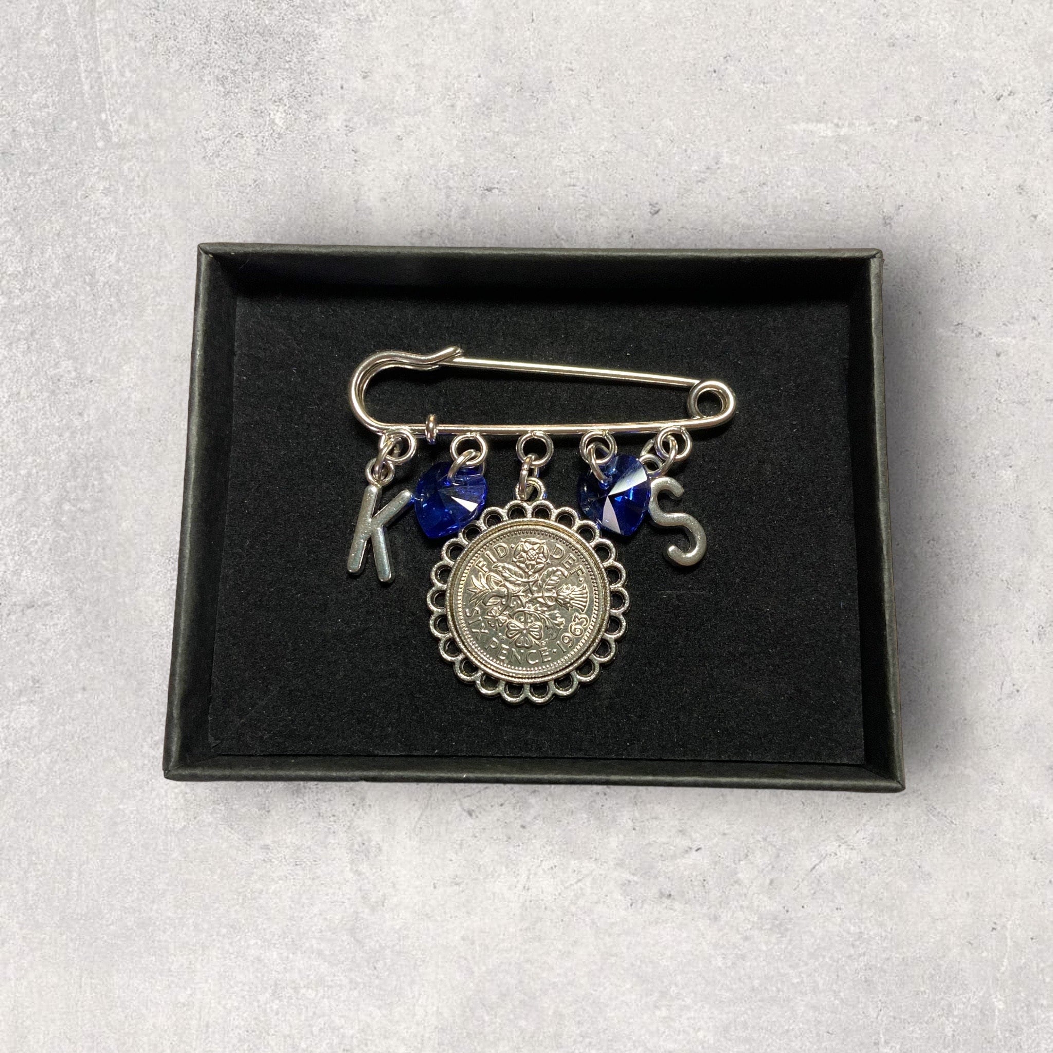 Something Blue Personalised Bridal Wedding Bouquet Pin - Tansy Bel