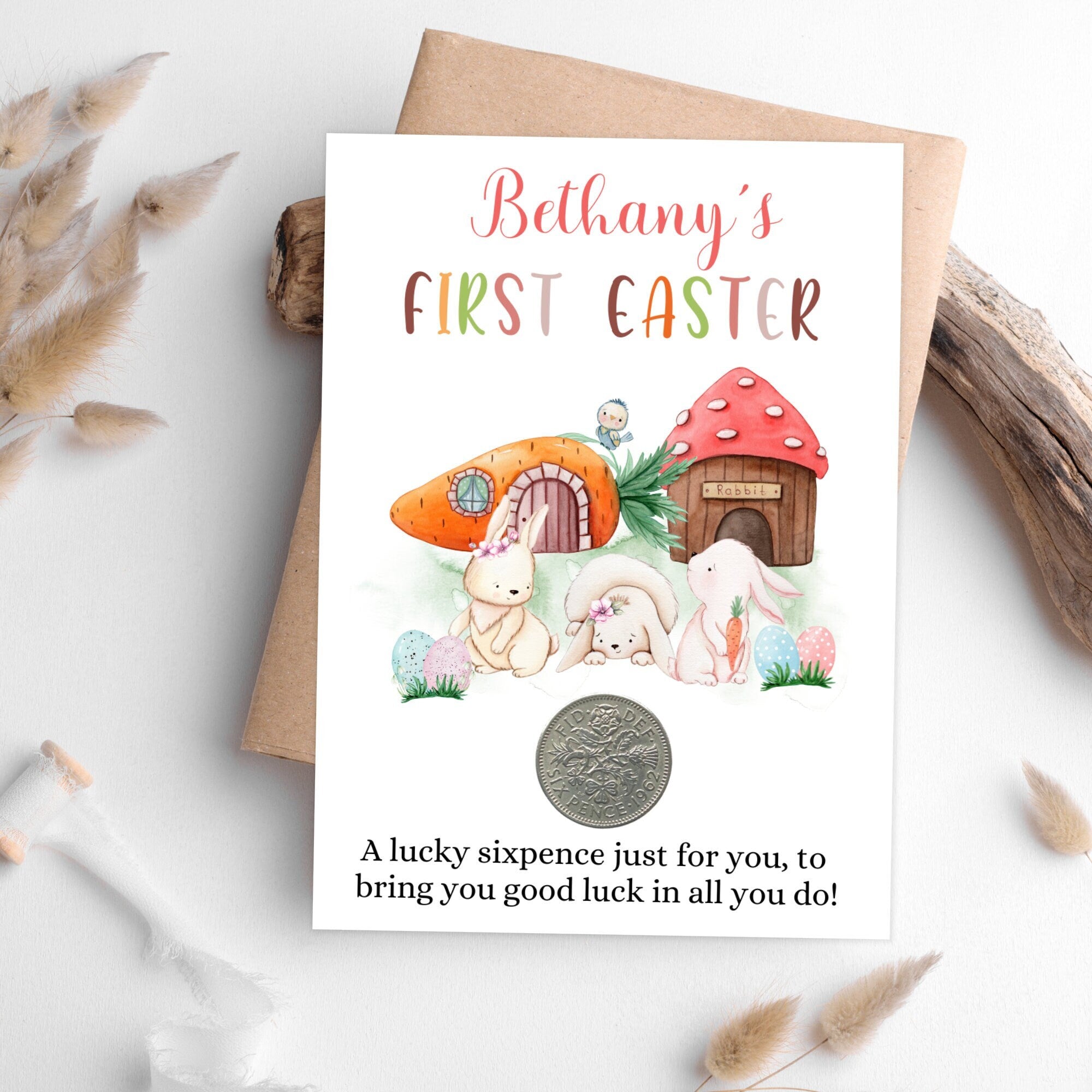 Baby's First Easter Gift Girls Boys - Personalised 1st Easter 2025 - Lucky Sixpence Coin -  Easter Keepsake For Grandson Granddaughter - Tansy Bel