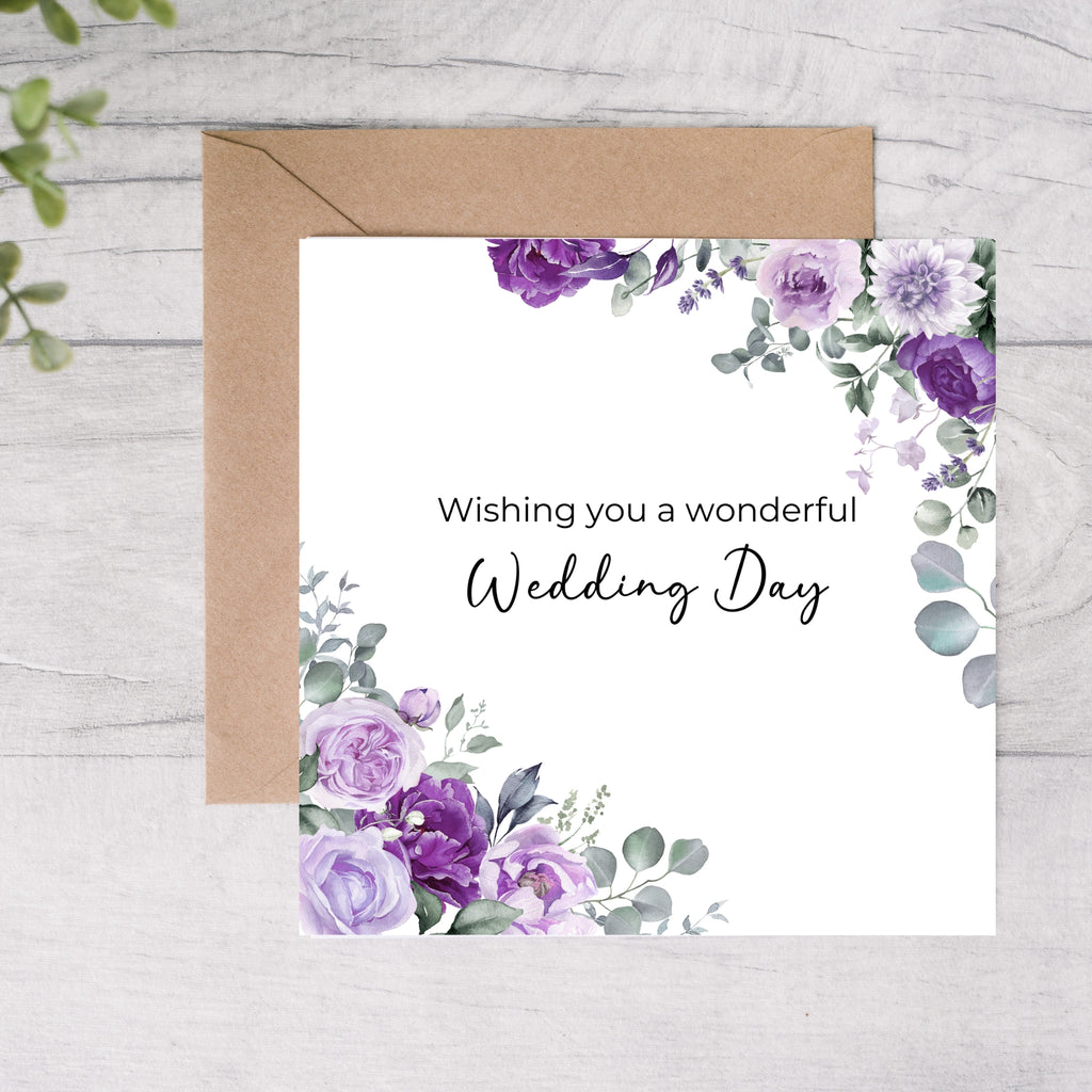 purple floral wedding card